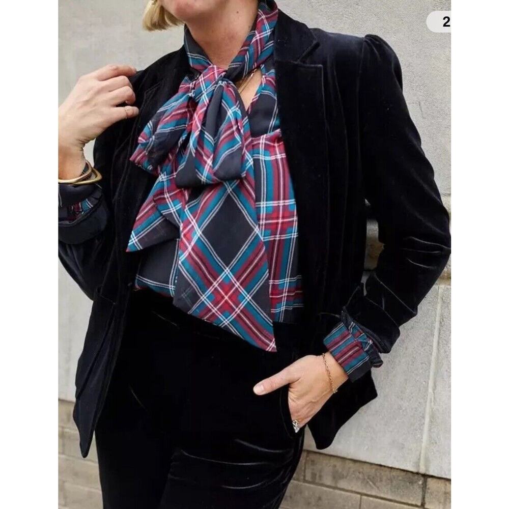 Draper James Blazer Womens Small Black Velvet Business Career Office Work Jacket